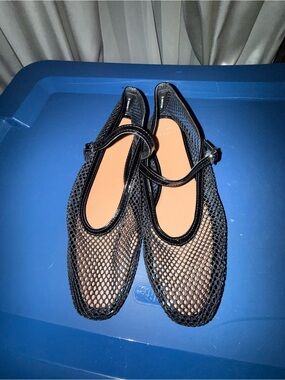 Black Mesh Mary Jane Flats